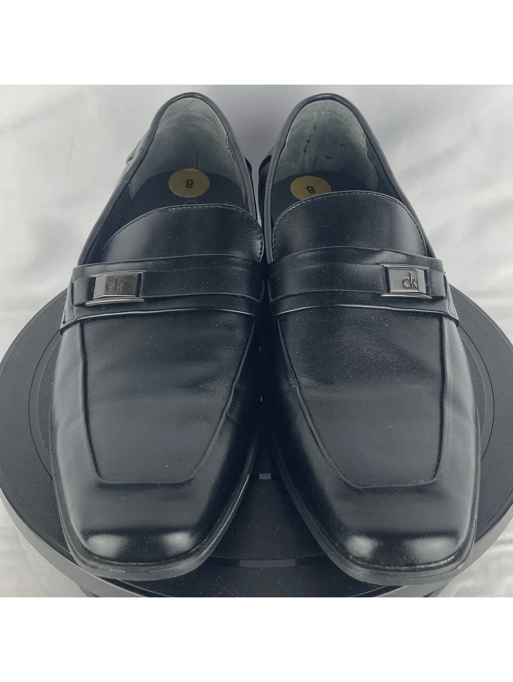 Men’s Size 8 Calvin Klein Brighton Black Leather Loafers Slip On Dress Shoes